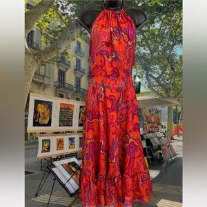 Ralph Lauren Red and Purple Paisley Maxi Dress